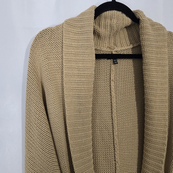 Express Chunky Knit Tan Open Front Belted Slouchy Oversized Sweater Cardigan XS - Picture 4 of 9